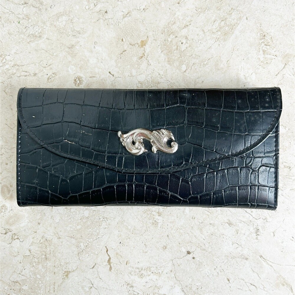 ROLFS Black Leather Wallet NEW Slim Alligator Crocodile Embossed NWT